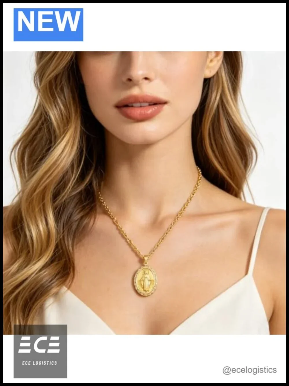 Miraculous Medal Necklace Gold Plated Stainless Steel Virgin Mary Pendant